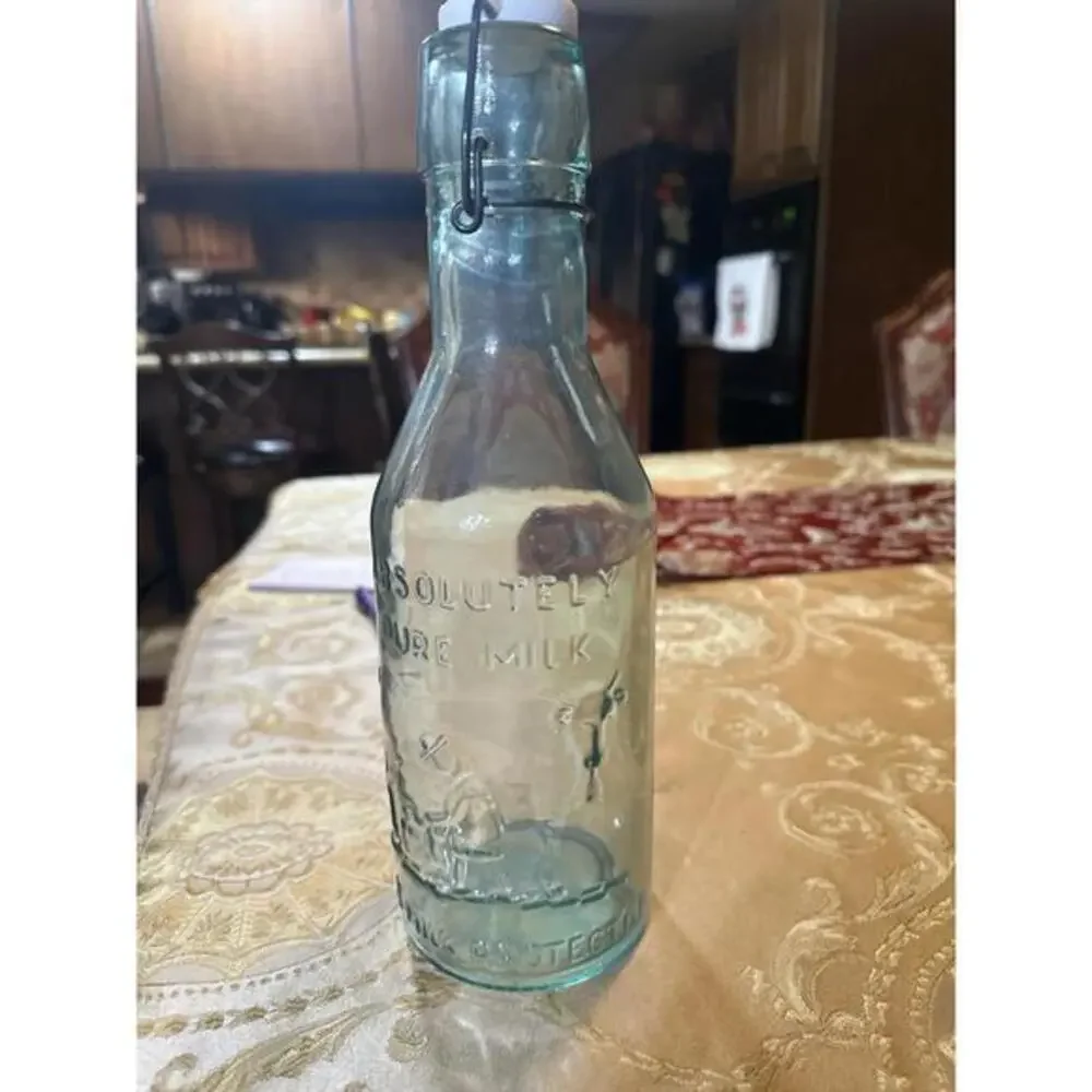 Vintage Absolutely Pure Milk Bottle The Milk Protector With Wire Cap Large 40 Oz